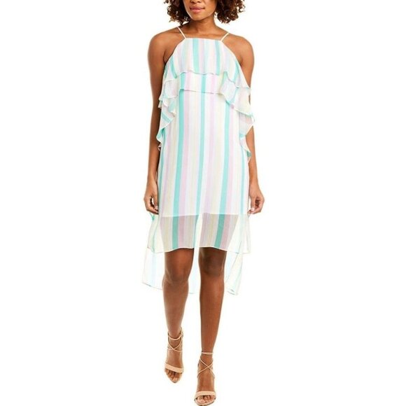 💙BCBGENERATION Tiered Ruffle Dress Womens Size Small Multi Striped Sleeveless - Picture 1 of 17